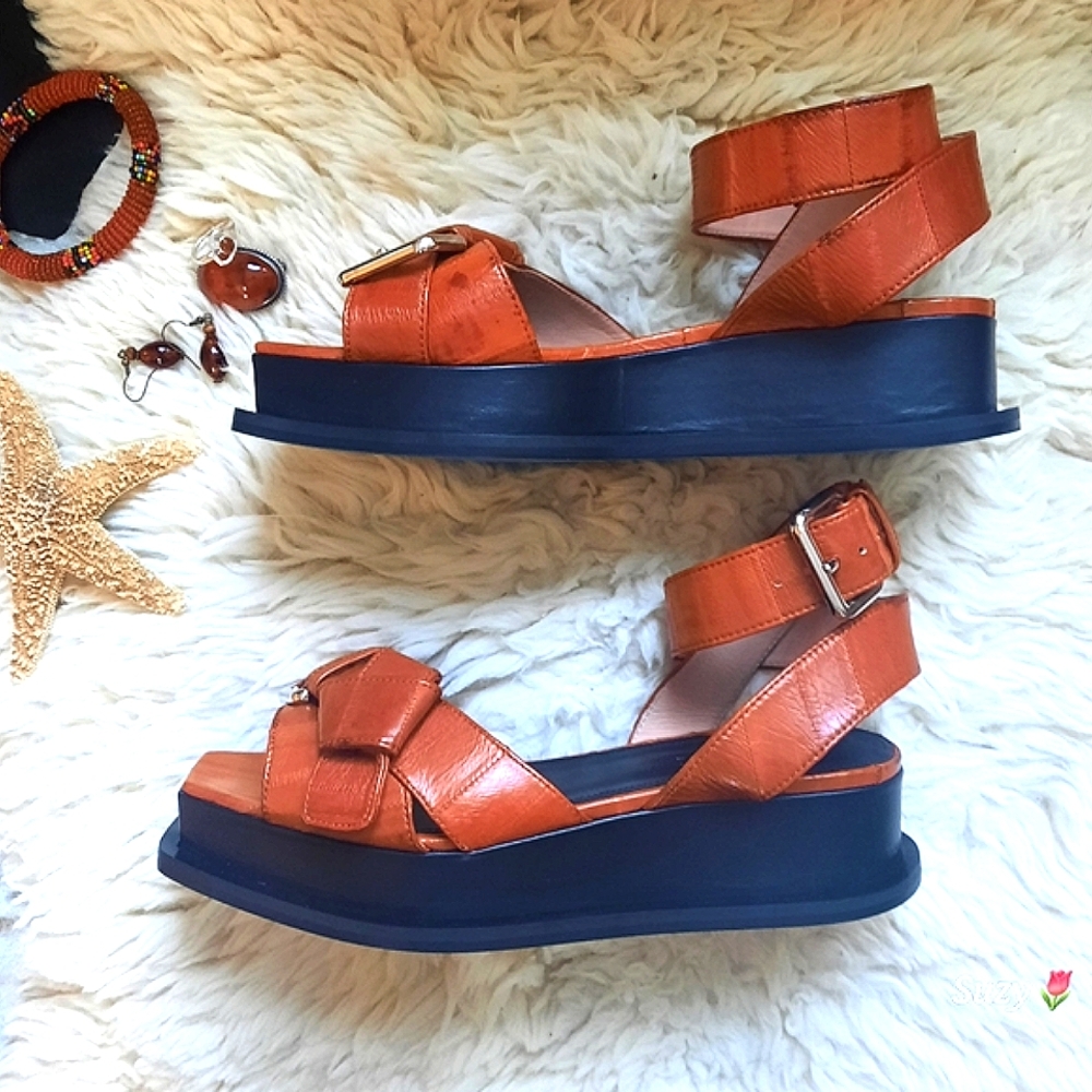 SPORTMAX Sandals Burnt Orange Leather Platforms